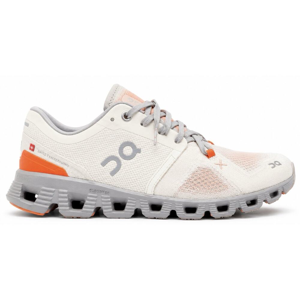 On Cloud X Women’s CloudTec Sole Running Shoes Size 8 White Gray Orange Sneakers